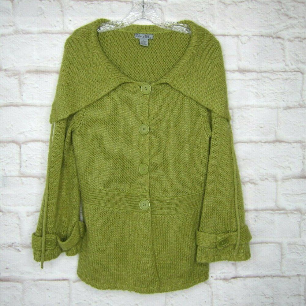 Olivia Sky Green Button Front Chunky Cardigan Sweater Size L